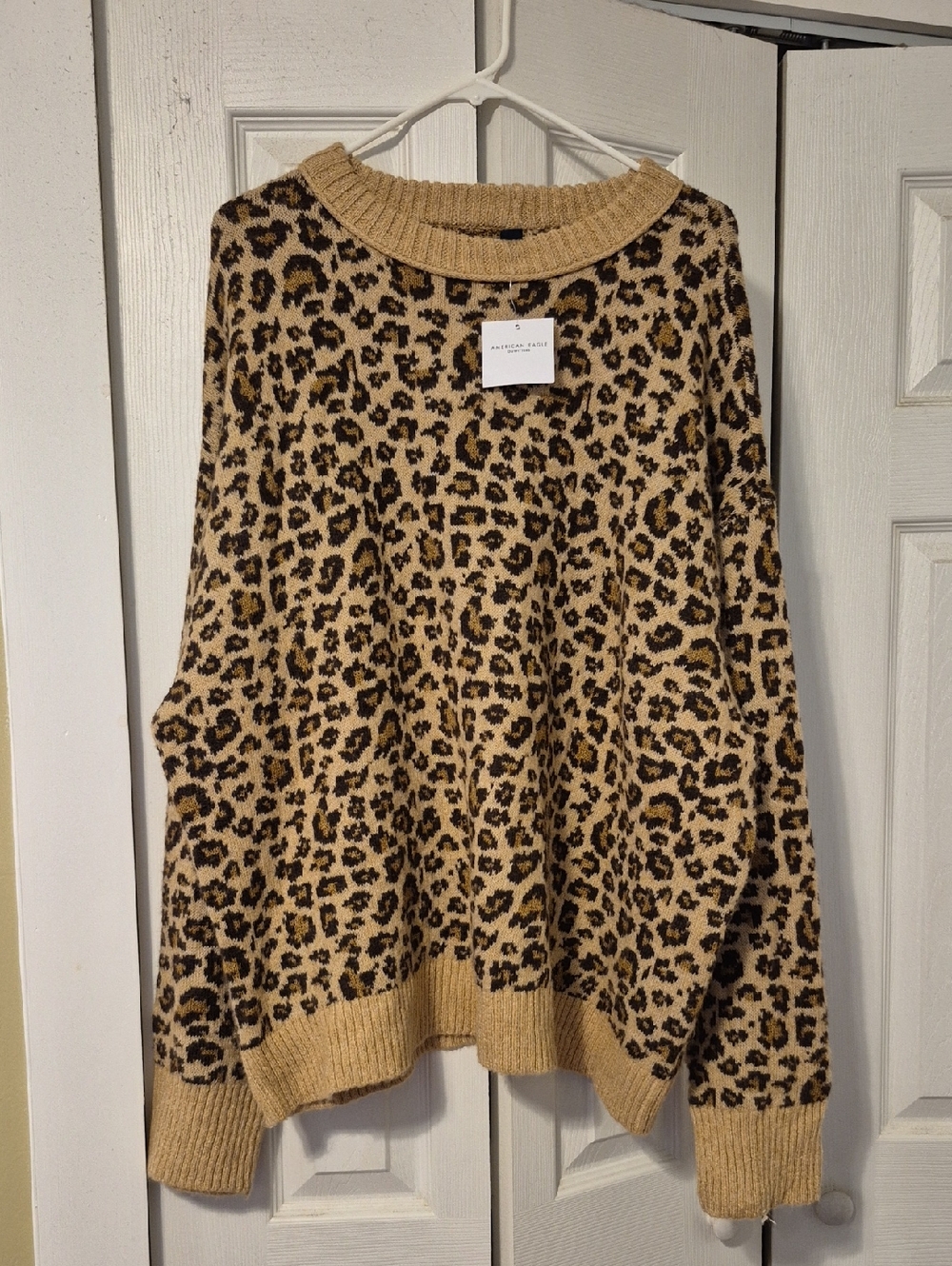 American Eagle Outfitters Leopard Print Crewneck Sweater - Beige & Black